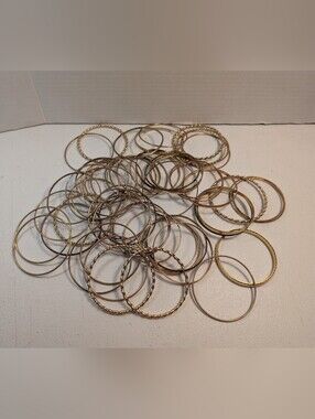 Gold Tone Women's Bangle Bracelet Lot  (57) Costume Jewlery